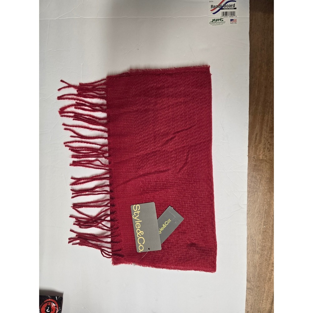 Style & Co Red Convertible Wrap Scarf Basketweave Texture Fringe NWT - Picture 5 of 10